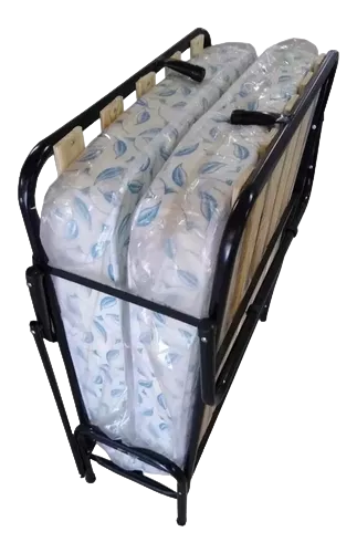 CAMA CATRE DE CAÑO PLEGABLE CON COLCHON DE 1 PLAZA.