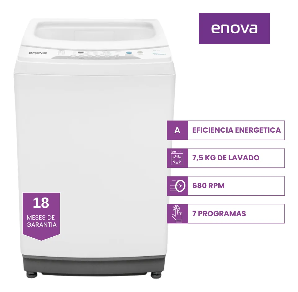 LAVARROPAS ENOVA CARGA SUPERIOR 7 KG LE07S10