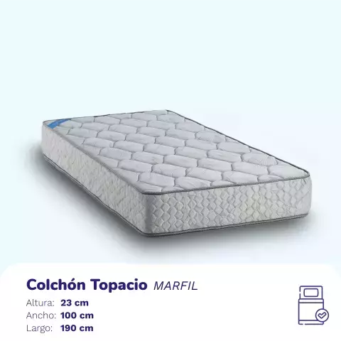COLCHÓN TOPACIO MARFIL 1,90x100x23cm (1 1/2 PLAZA.)