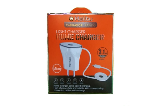CARGADOR MARCA MALIBU TIPO MICRO CON USB