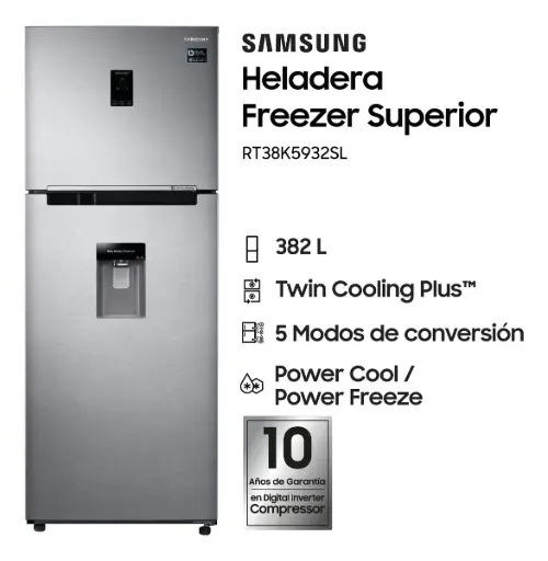 HELADERA SAMSUNG RT38 384LTS ACERO INOXIDABLE CON DISPENSER 